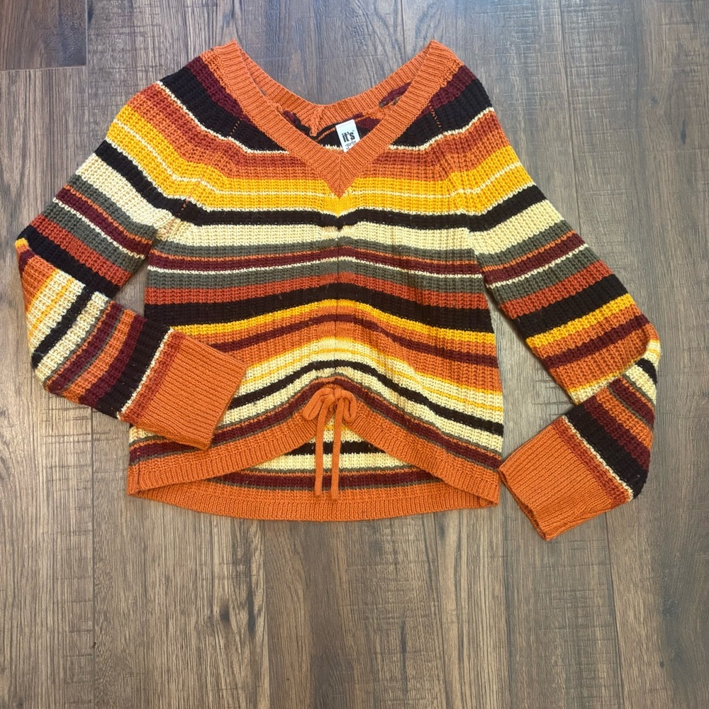 H&M V-Neck Sweater - Orange, Yellow, Brown Stripes